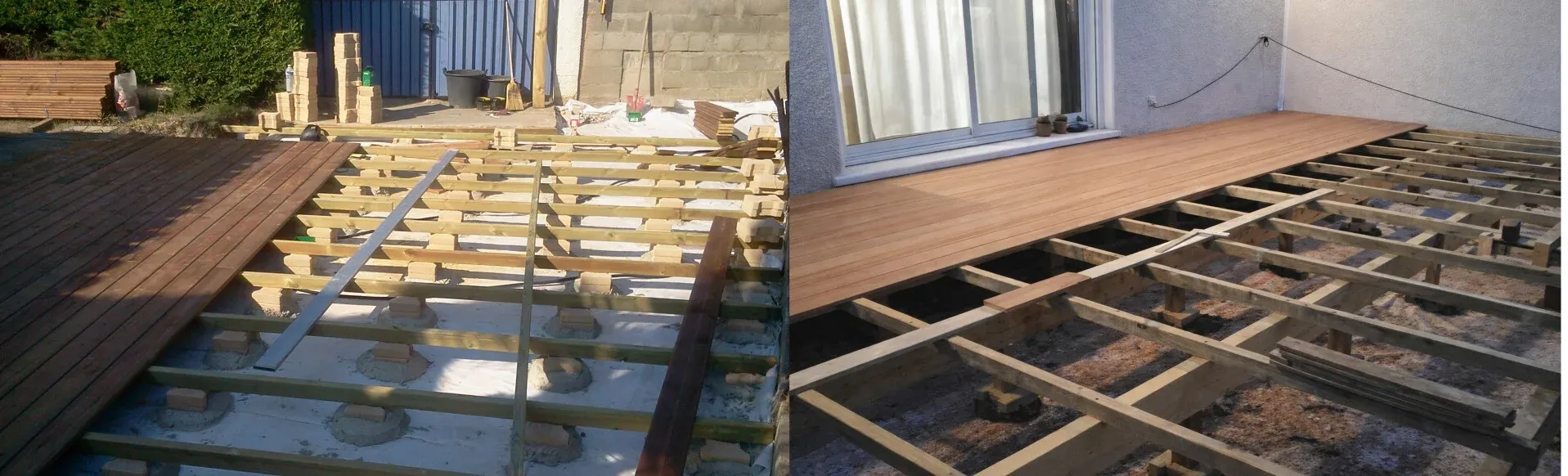 Platelage : pose des lames de bois exotique avec un écart régulier de 5 à 6 mm