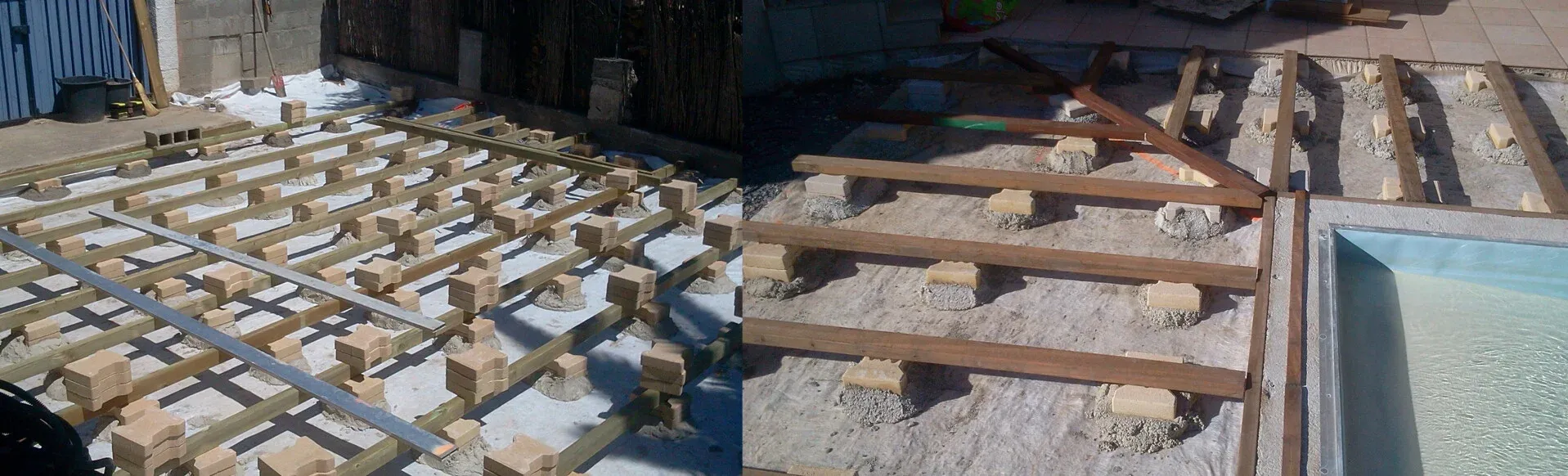 Structure : lambourdes en pin du Nord traité classe 4 collées au PU40 sur les plots béton