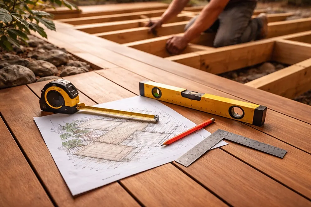 Itauba deck in front of a modern house, built by Blackwood Deck